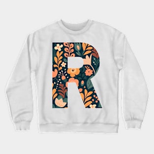 Whimsical Floral Letter R Crewneck Sweatshirt